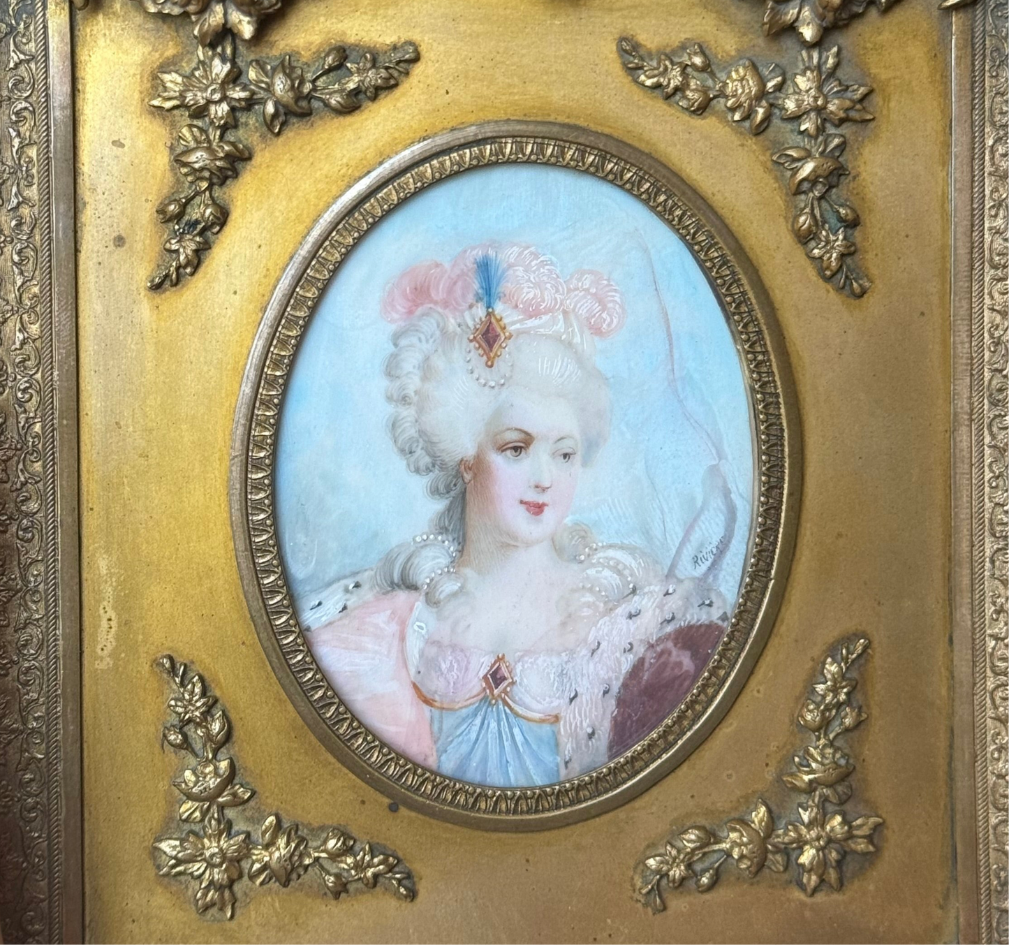 18th/19th Century Hand-painted Portrait with Gold Dore Frame