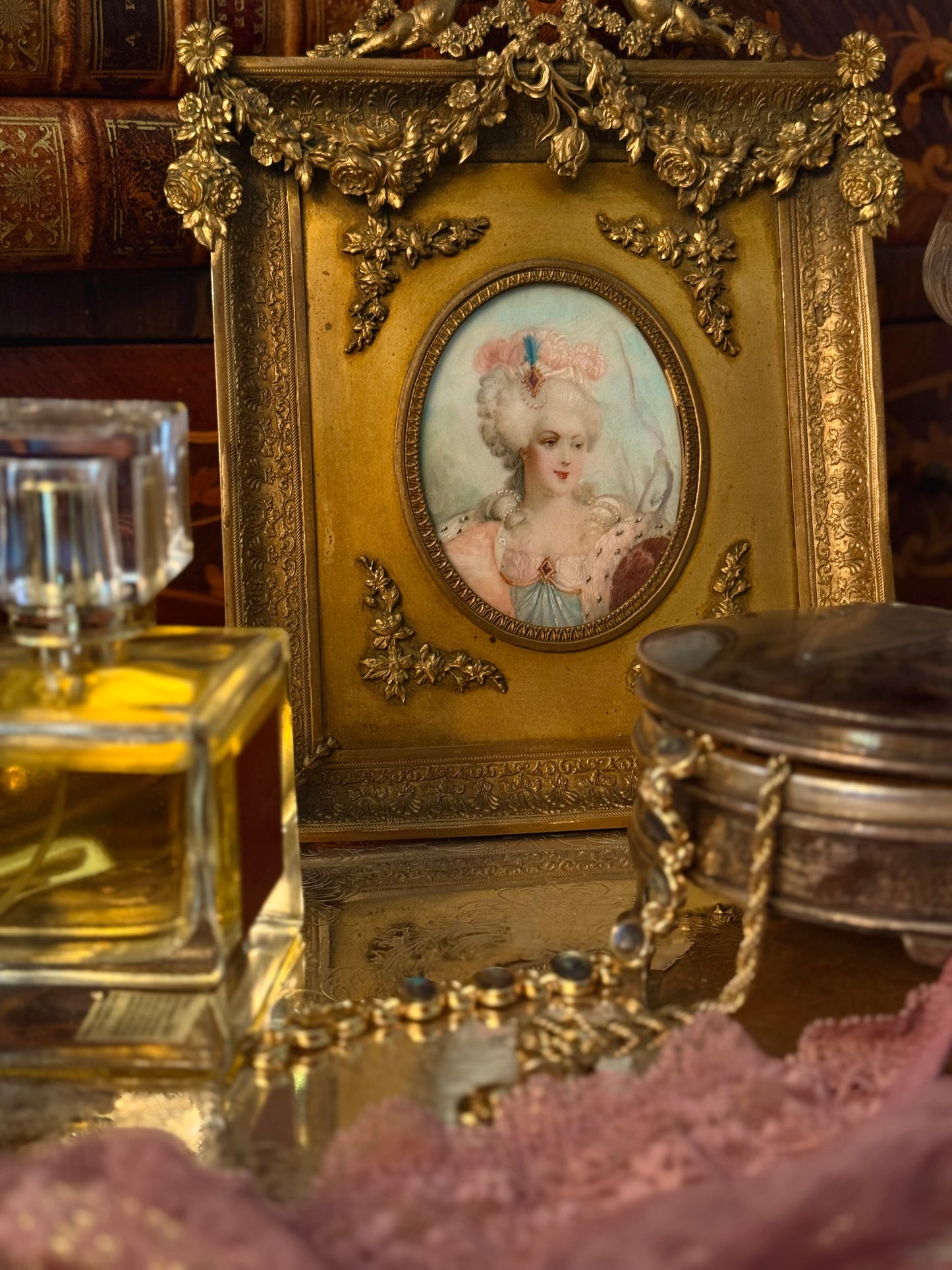 18th/19th Century Hand-painted Portrait with Gold Dore Frame