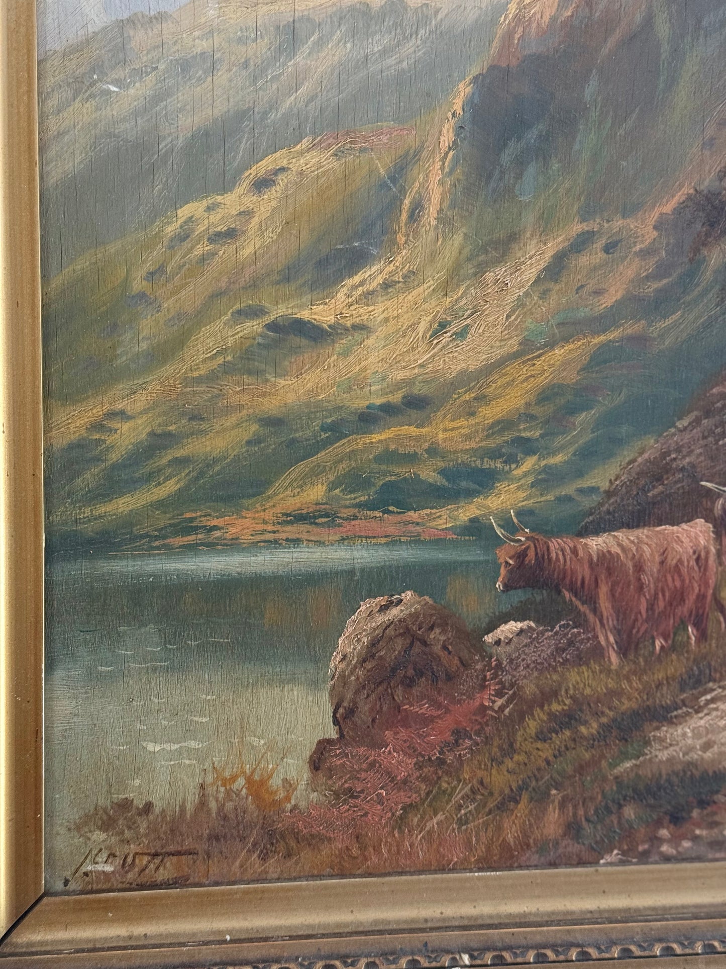 19th Century Highland Cow Painting, Signed J. Scott (2 of 2)