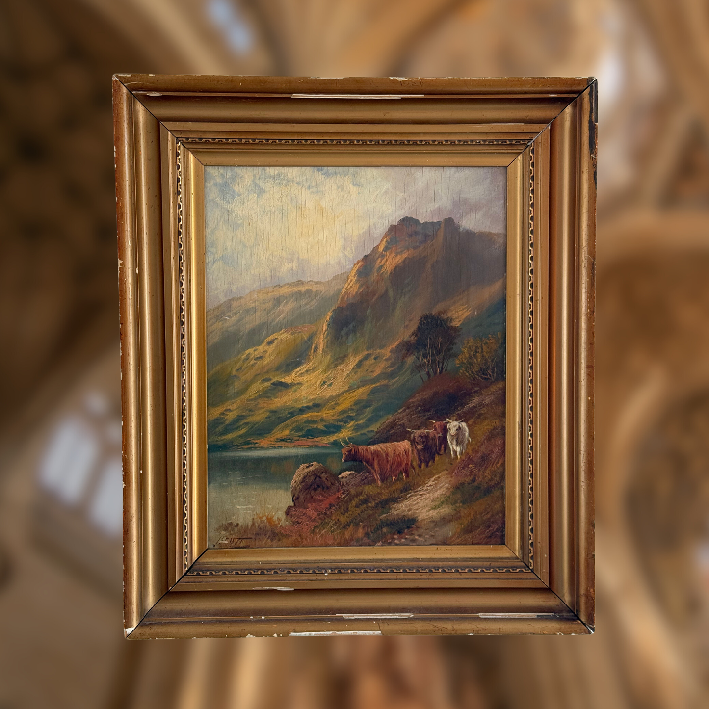 19th Century Highland Cow Painting, Signed J. Scott (2 of 2)
