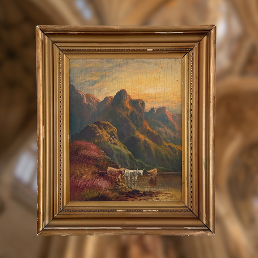 19th Century Highland Cow Painting, Signed J. Scott (1 of 2)