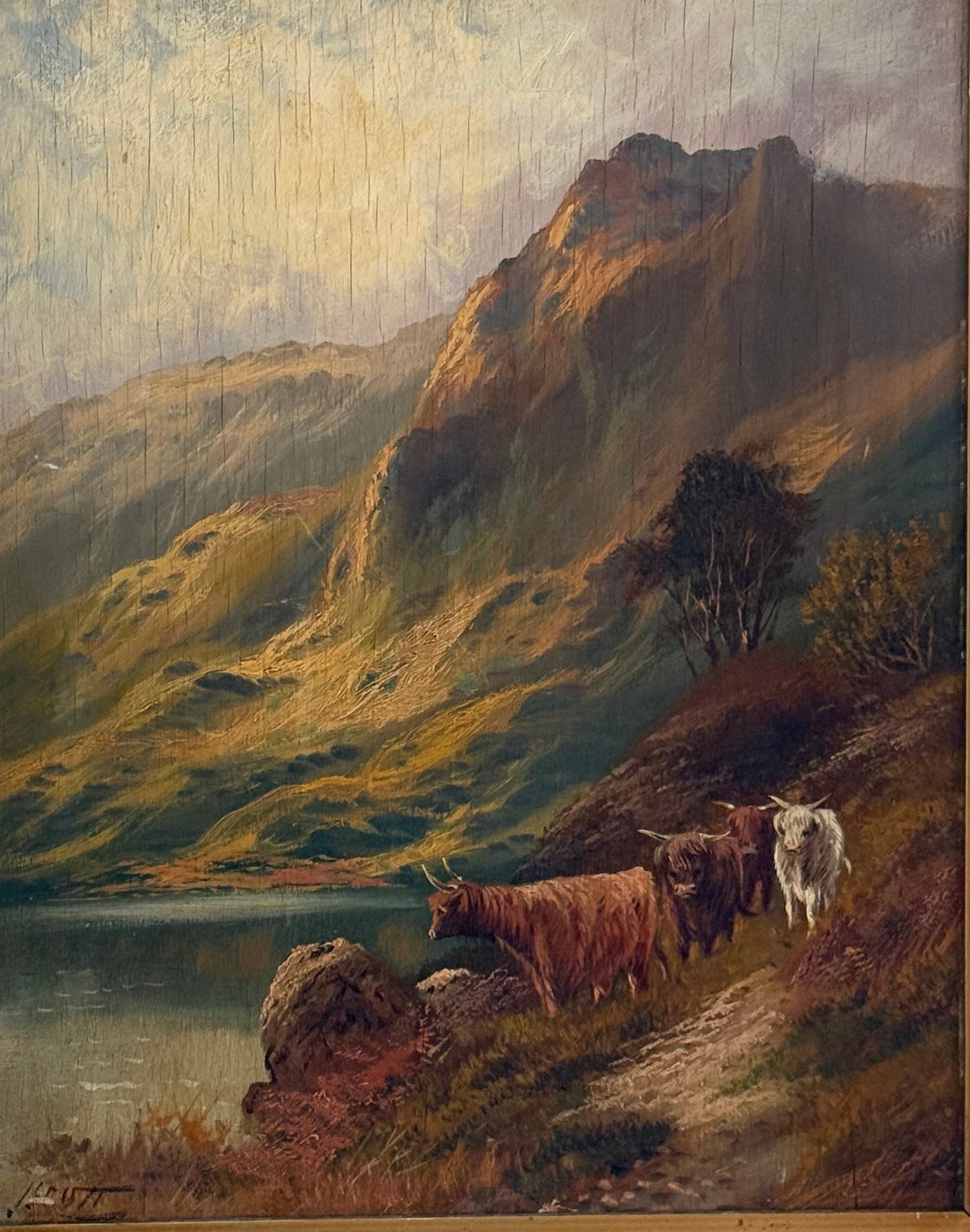 19th Century Highland Cow Painting, Signed J. Scott (2 of 2)