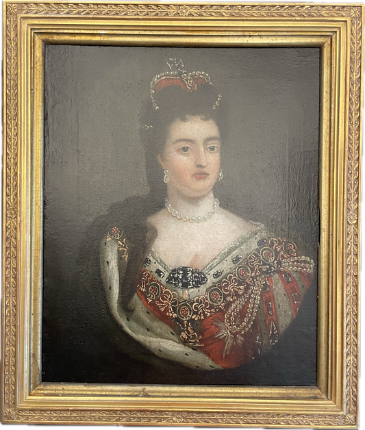 18th/19th Century Queen Anne Coronation Portrait Oil on Canvas