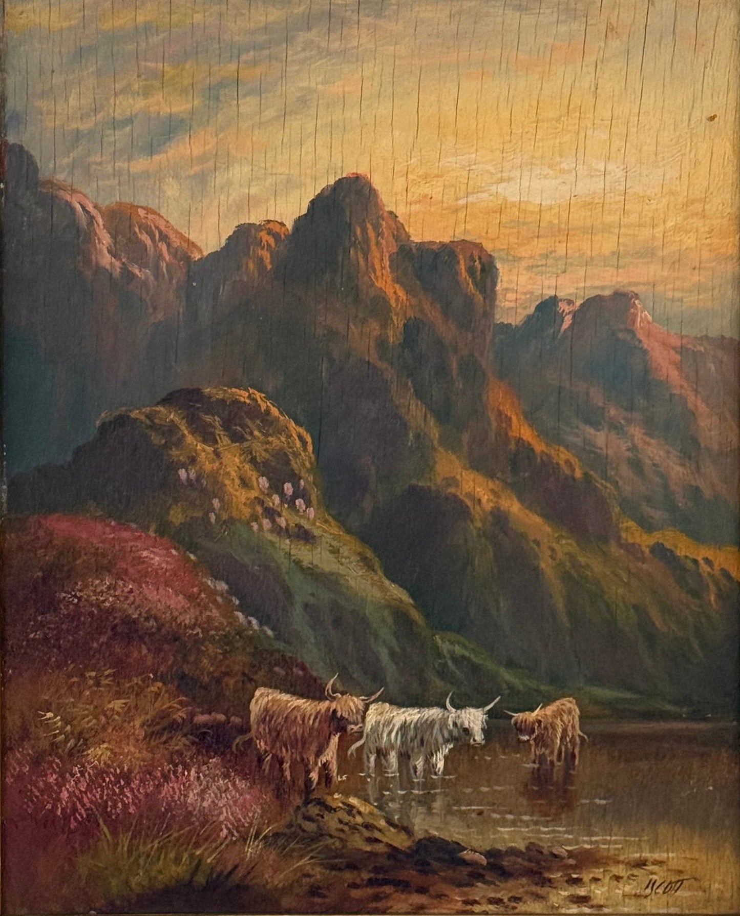 19th Century Highland Cow Painting, Signed J. Scott (1 of 2)