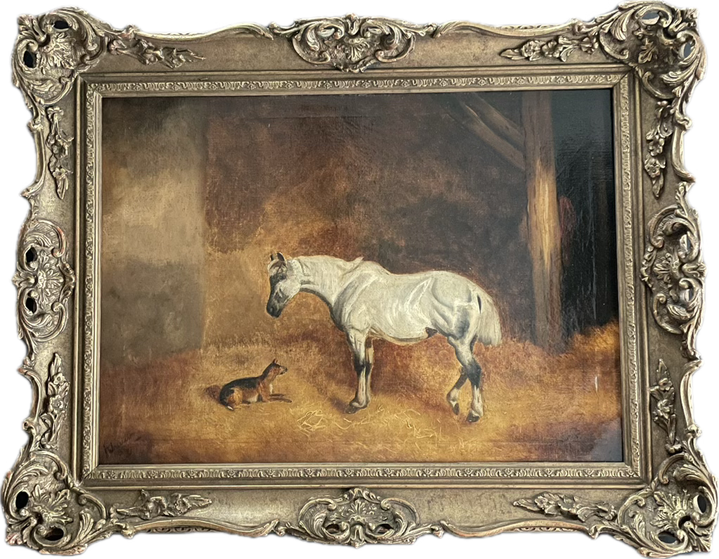 19th Century Horse and Dog Oil on Canvas - Signed