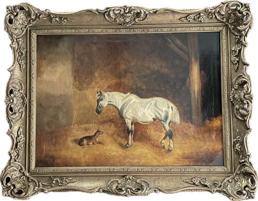 19th Century Horse and Dog Oil on Canvas - Signed