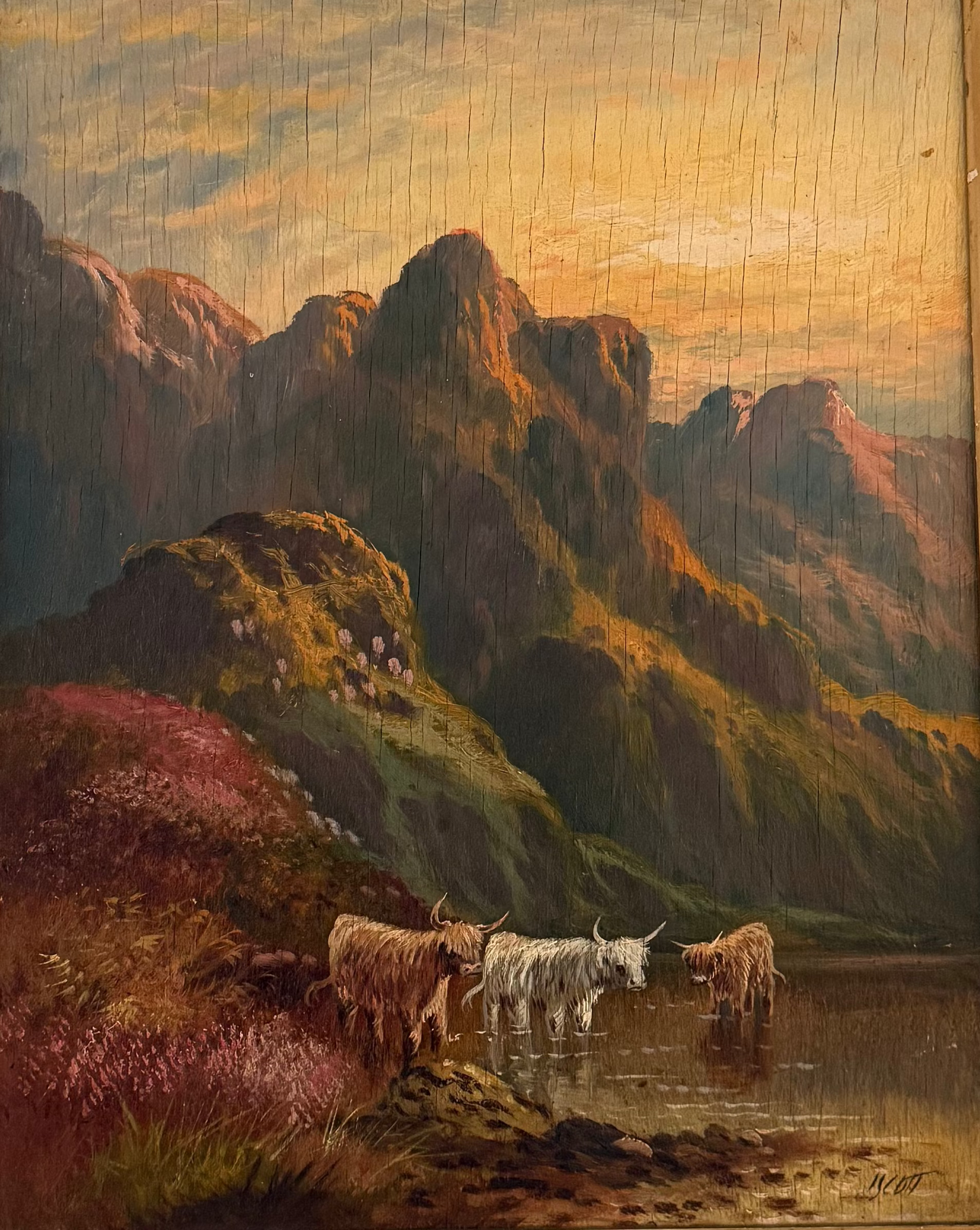 19th Century Highland Cow Painting, Signed J. Scott (1 of 2)
