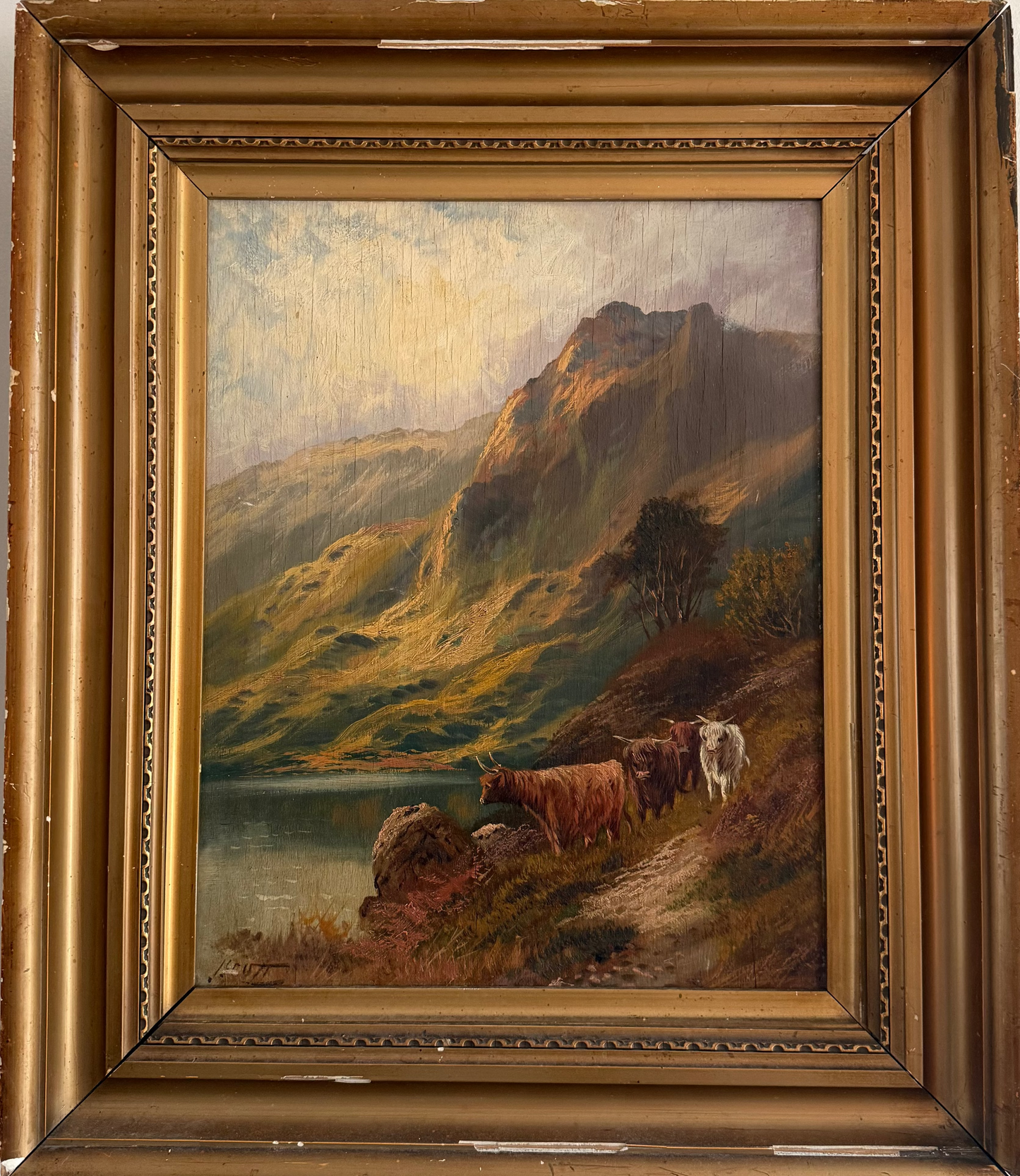 19th Century Highland Cow Painting, Signed J. Scott (2 of 2)