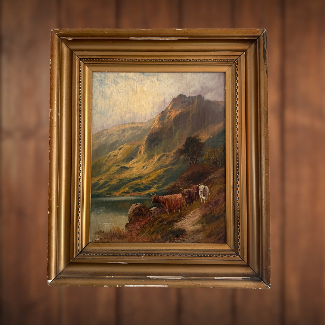 19th Century Highland Cow Painting, Signed J. Scott (2 of 2)