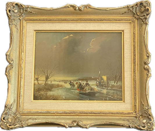 19th Century Winter Scene Oil on Board - Signed