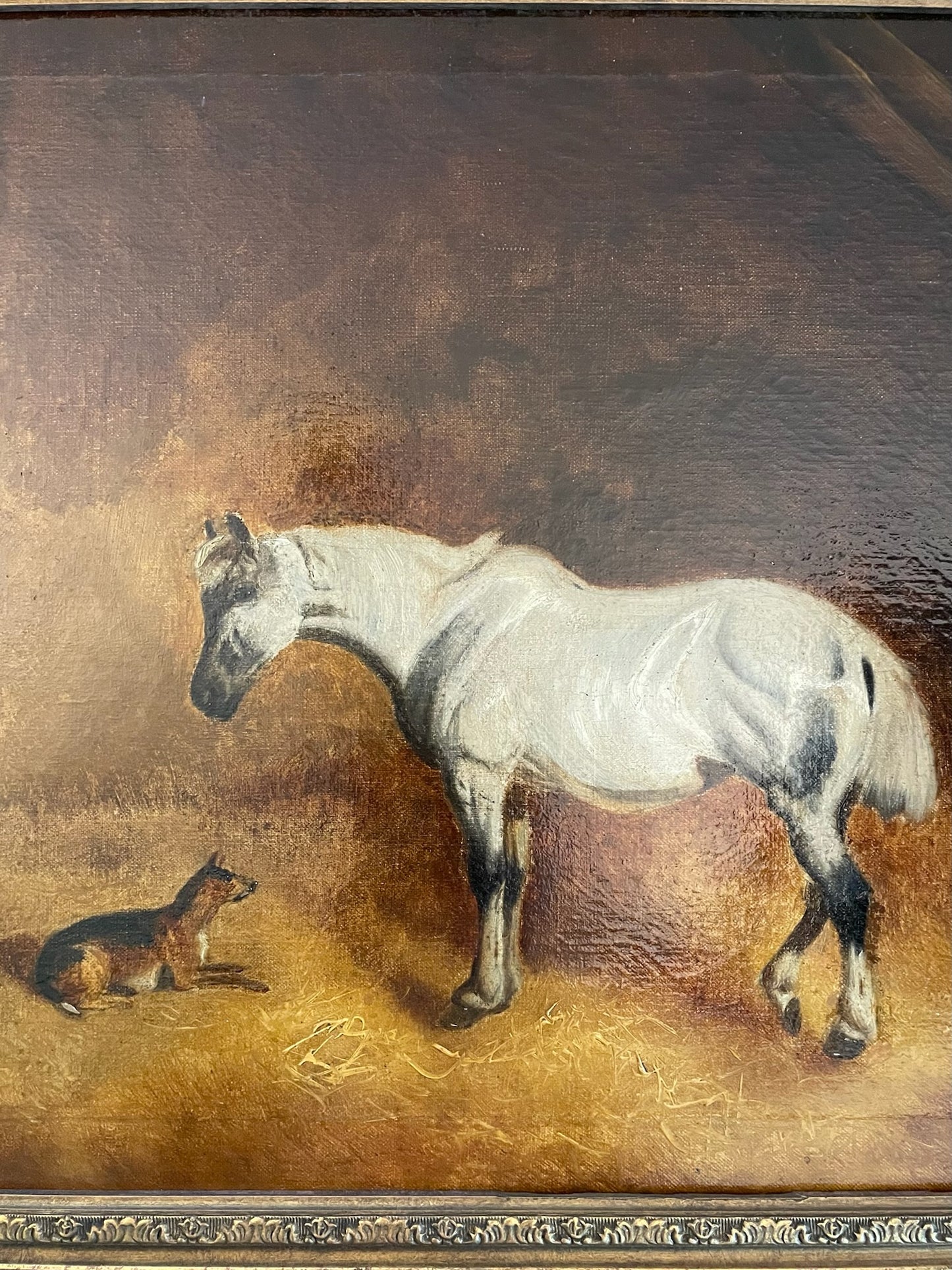 19th Century Horse and Dog Oil on Canvas - Signed