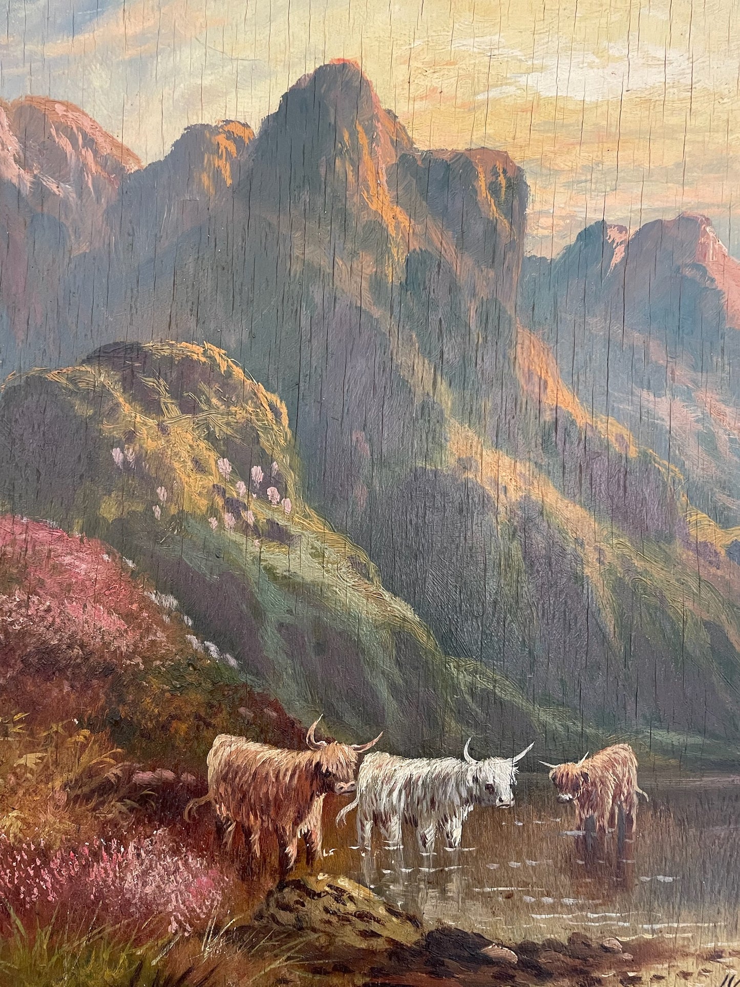 19th Century Scottish Cows on Mountainside Signed J. Scott Painting 1 of 2