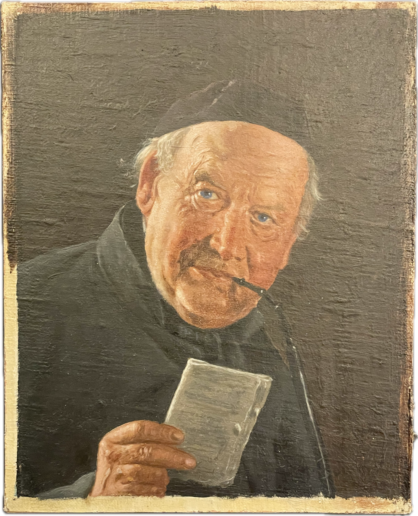 19th Century Monk Portrait Oil on Board