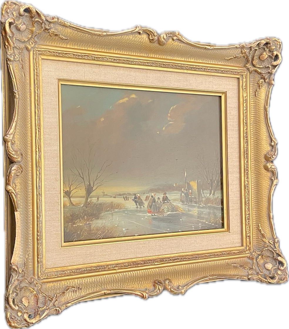 19th Century Winter Scene Oil on Board - Signed