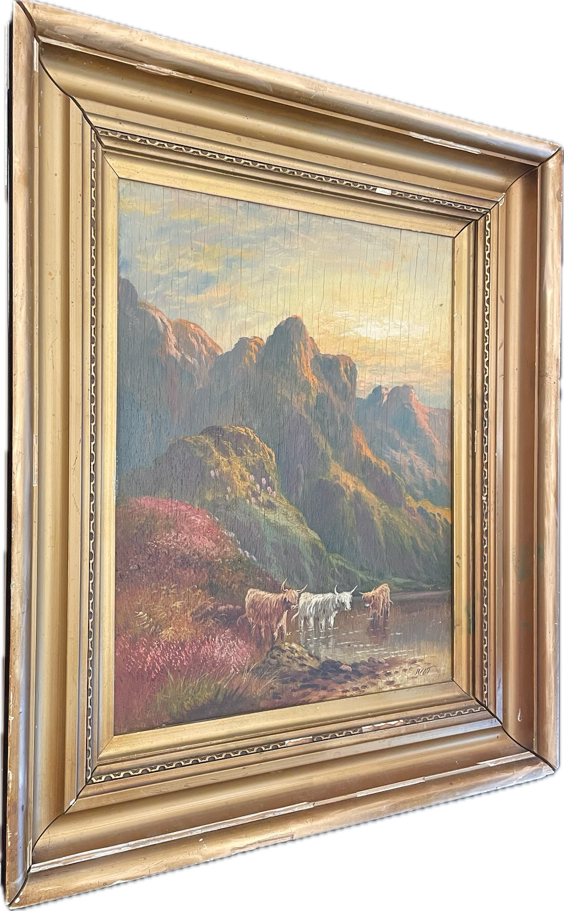 19th Century Scottish Cows on Mountainside Signed J. Scott Painting 1 of 2