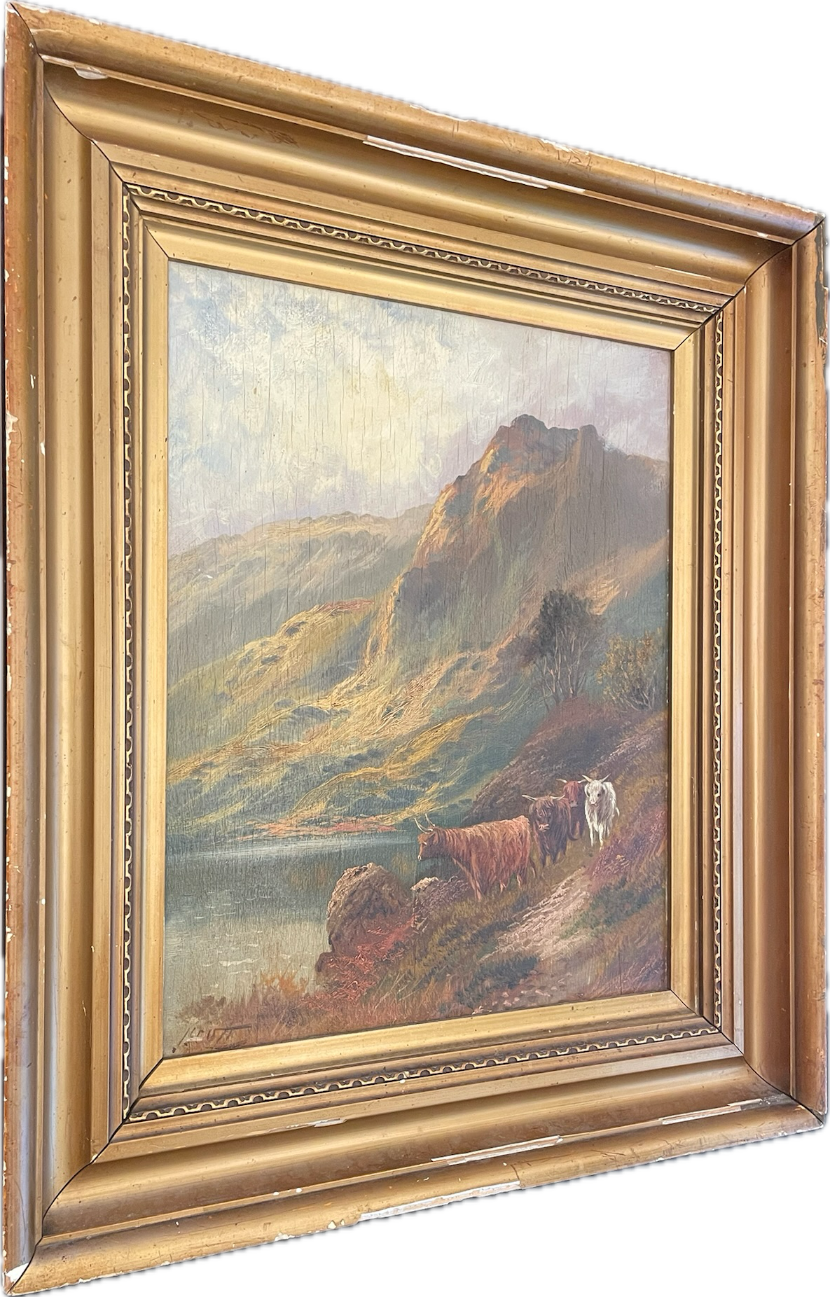 19th Century Scottish Cows on Mountainside Signed J. Scott Painting 2 of 2